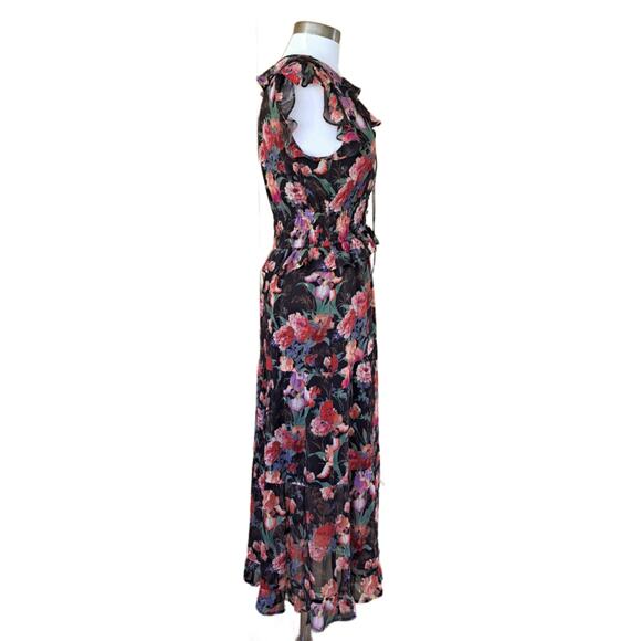 PAIGE Paradis Black Multi Floral Silk Ruffle Midi Maxi Dress SizeSmall $429 - Picture 7 of 16